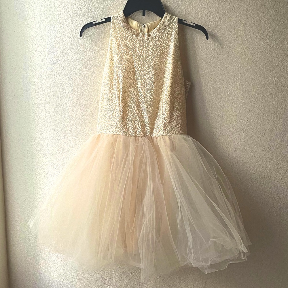 Girls Miss Behave Beige No-Sleeve Tulle Cocktail/Party Dress